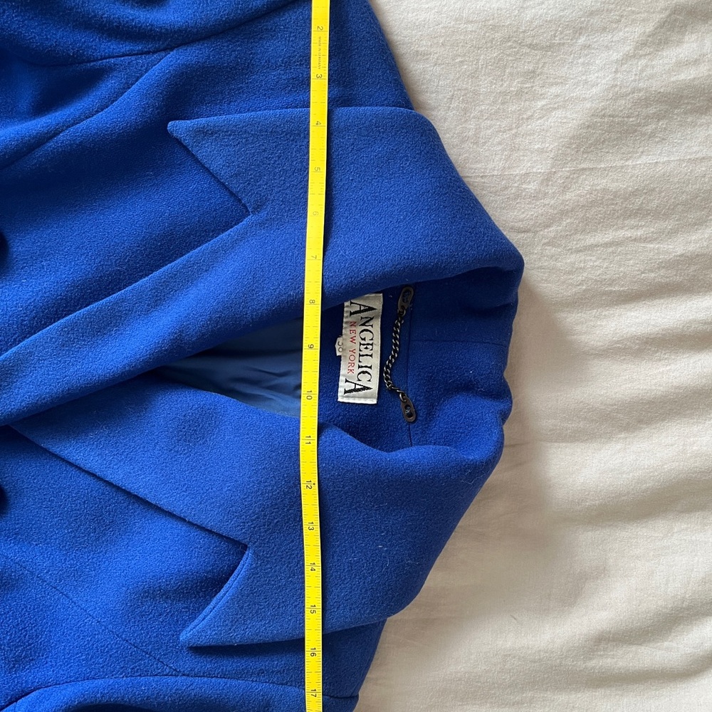 cobalt blue unique A-Line Notched Collar wool and cashmere fitted long coat - Picture 13 of 15